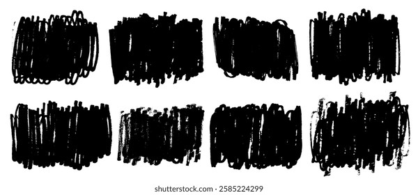 Vector set of hand drawn brush strokes and rectangle shapes for backdrops. Black ink brush strokes and banners. Monochrome design elements. Grunge brush illustration