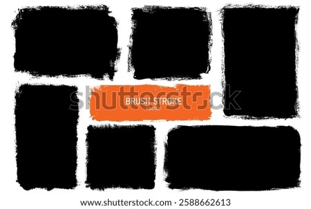 Vector set of hand drawn brush strokes stains for backdrops. Monochrome square and rectangle design elements. Jagged edge  frame set.
