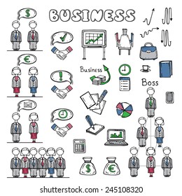 Vector set of hand drawn business symbols. Icons for use in design