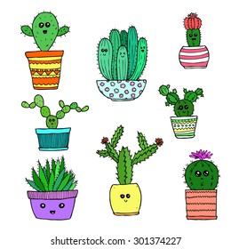 vector set of hand drawn cactus