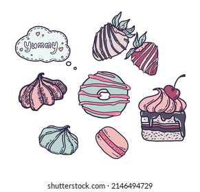 vector set of hand drawn cakes and donuts