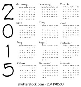 vector set of hand drawn calendar 2015