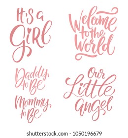 Vector set of hand drawn calligraphy. Lettering set for invitation and greeting card, prints and posters. Graphic elements for design of baby birthday and party