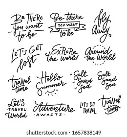 Vector set of Hand drawn calligraphy. Summer holidays and vacation quotes, phrases and words.