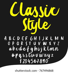 Vector set of hand drawn calligraphy fonts ABC letters and numbers named Classic Style
