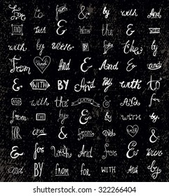 Vector set of hand drawn catchwords and ampersands. 