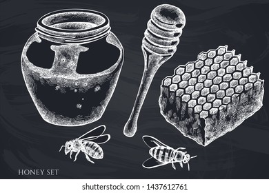 Vector set of hand drawn chalk honey