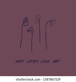 Vector set of hand drawn chalk lotus, dried lotus seeds. Simple isolated shapes. Logo design, branding, stationary