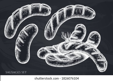 Vector set of hand drawn chalk sausages