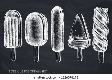 Vector set of hand drawn chalk popsicle ice cream