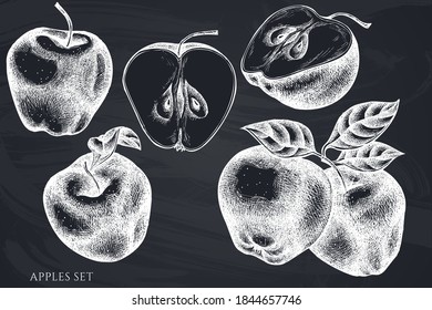 Vector set of hand drawn chalk apples
