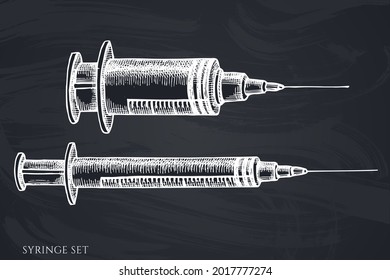Vector set of hand drawn chalk syringe