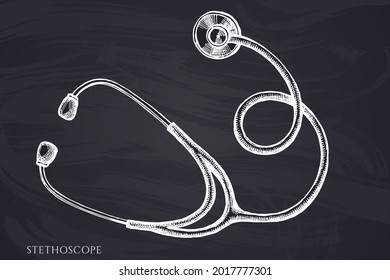 Vector set of hand drawn chalk stethoscope