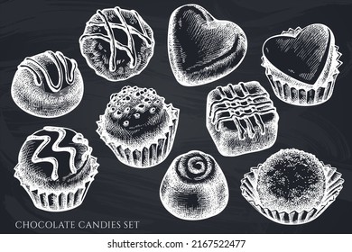 Vector set of hand drawn chalk chocolate candies