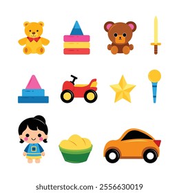 Vector Set of Hand Drawn Children's Toys Illustration. Whimsical Designs for Playful Spaces