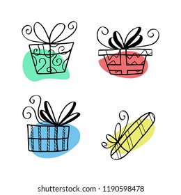 Vector set of Hand drawn Christmas present fun doodles. Can be used for wrapping, coloring book pages, texture