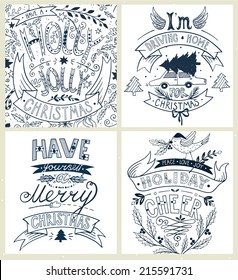 vector set of hand drawn  Christmas cards with vintage lettering