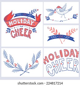 vector set of hand drawn Christmas cards
