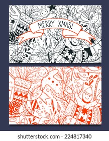 vector set of hand drawn Christmas cards