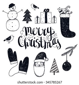 Vector set of hand drawn christmas objects. 
