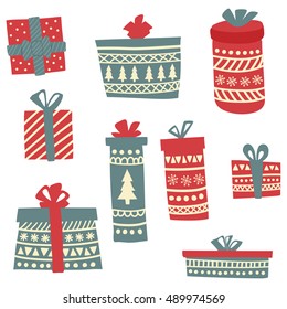 vector set of hand drawn Christmas boxes on isolated background