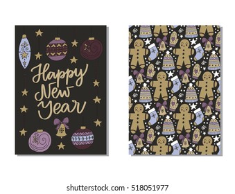 Vector set of hand drawn of Christmas greeting cards. Great print for invitation, poster, apparel design. Happy new year. Holiday banners in cartoon style