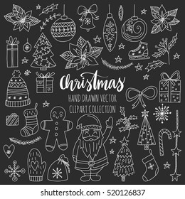 Vector set of hand drawn Christmas elements. Holiday clipart for your design