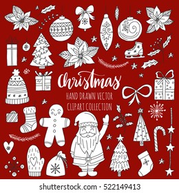 Vector set of hand drawn Christmas elements. Holiday clipart for your design