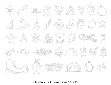 Vector set hand drawn christmas icons design on white background