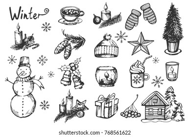 Vector set of hand drawn Christmas items
