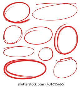 vector set of hand drawn circle highlighter, marker