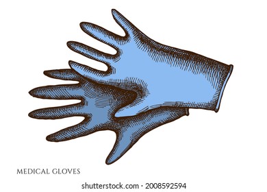 Vector set of hand drawn colored medical gloves