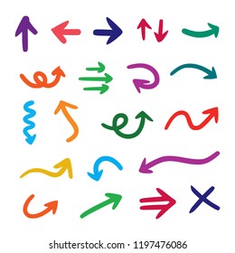 Vector set of hand drawn colorful arrows isolated on white background