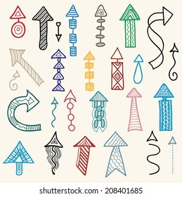 Vector set of hand drawn colorful arrows 