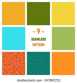 Vector set of hand drawn colorful abstract  seamless pattern. Vector geometric pattern in retro memphis style. Striped background.