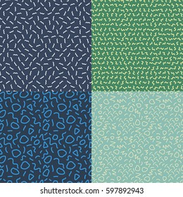 Vector set of hand drawn colorful abstract  seamless pattern. Vector geometric pattern in retro memphis style. Striped background.