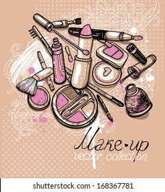 vector set of hand drawn cosmetics
