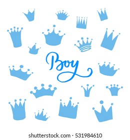 Vector set of hand drawn crowns for young prince or princess.
A girl lettering.
King and queen crown doodle style.