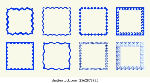 Vector set of hand drawn cut out style square frames and borders - abstract design elements for decoration or logo design templates, prints, placards, posts in modern minimalist style 