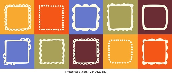 Vector set of hand drawn cut out style square frames and borders - abstract design elements for decoration or logo design templates, prints, placards 