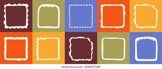 Vector set of hand drawn cut out style square frames and borders - abstract design elements for decoration or logo design templates, prints, placards 