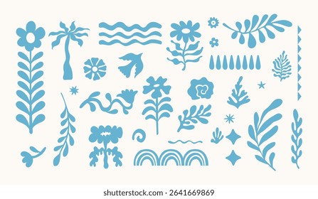 Vector set of hand drawn cut out style elements and illustrations - abstract design elements for party and picnic invitations, summer  greeting cards, prints, in marine coastal style