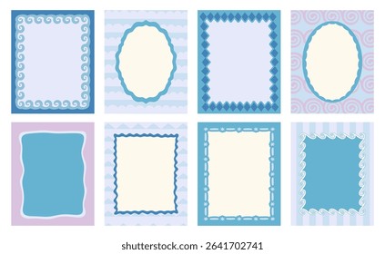 Vector set of hand drawn cut out style frames and borders - abstract design elements for wedding, birthday party invitations, greeting cards, prints, in marine coastal style with copy space for text