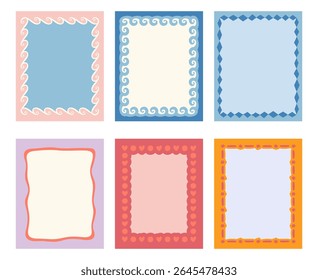Vector set of hand drawn cut out style frames and borders - abstract design elements for wedding, birthday party invitations, greeting cards, prints, in marine coastal style with copy space for text
