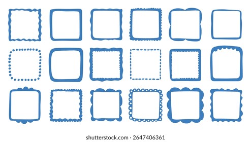 Vector set of hand drawn cut out style square frames and borders - abstract design elements for decoration or logo design templates, prints, placards 