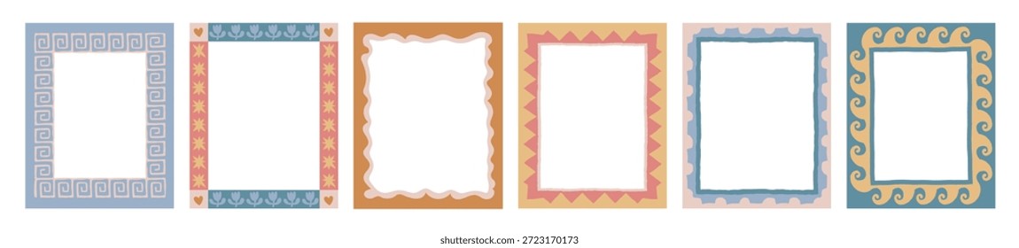Conjunto de Vector de marcos y bordes de estilo recortado dibujado a mano - Elementos de diseño abstractos para bodas, invitaciones de fiesta de cumpleaños, tarjetas de felicitación, impresiones, en estilo recortado dibujado a mano con espacio de copia para texto