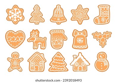 Vector set of hand drawn cute Christmas gingerbread cookies