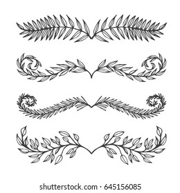 Vector set of hand drawn decorative elements for design. Leaves, swirls, floral elements.