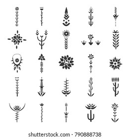 Vector set of hand drawn decorative desert flowers. For posters, patterns, lettering.