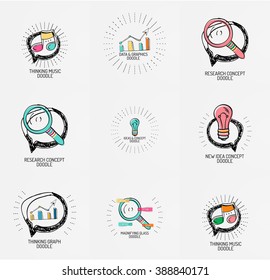 Vector set of hand drawn design elements in circles